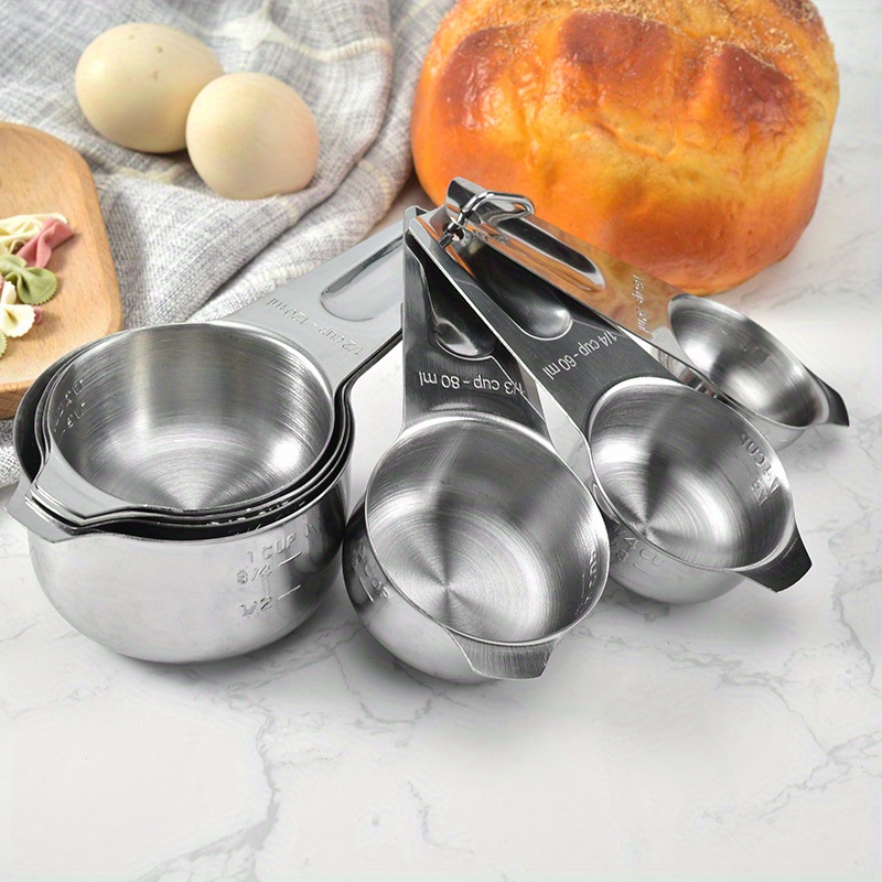 Measuring Cups With Engraved Measurements, 18/8 Stainless Steel Measuring  Cup Set With Ring Connector, Nesting Metal Measuring Cup Set For Dry,  Liquid Ingredients, Cooking & Baking - Temu Netherlands