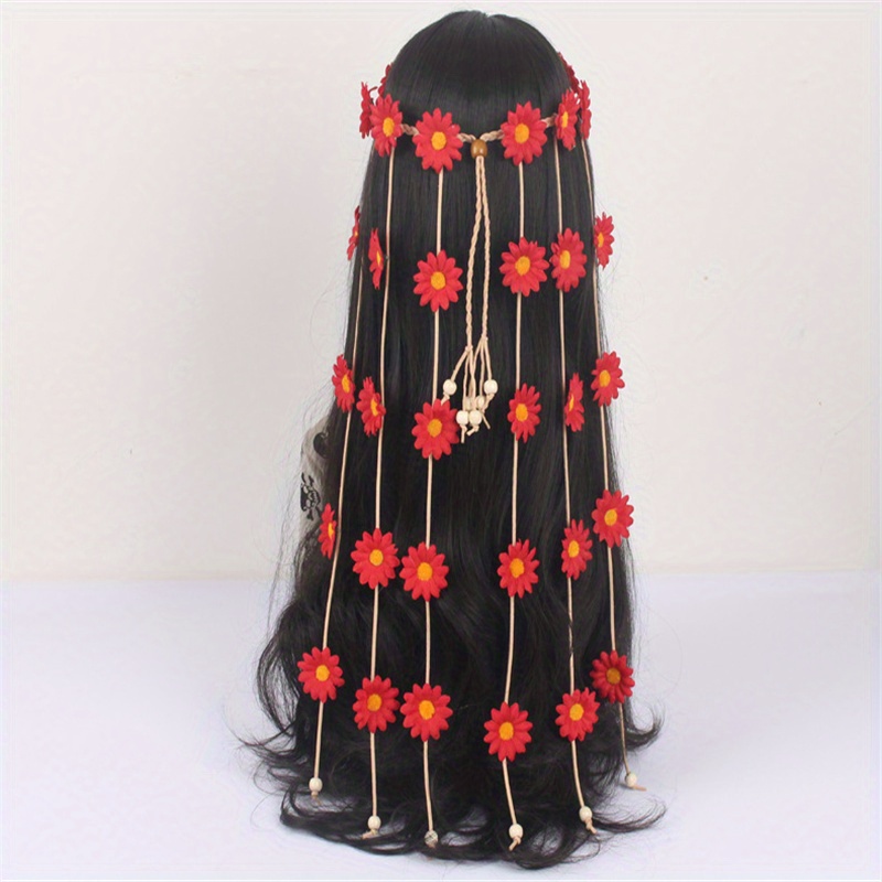 Bohemian Daisy Headband with Tassel for Bride's Headdress