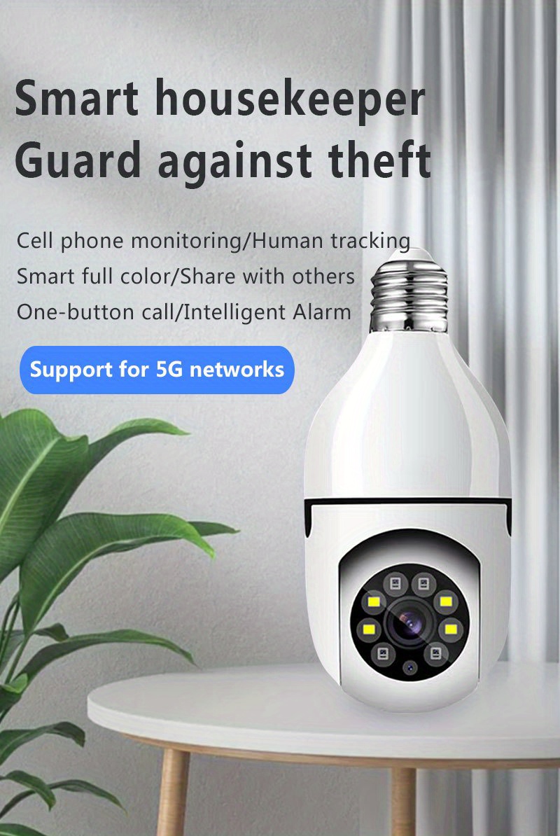 smart home security camera hd 1080p wifi e27 light bulb camera with dual band 5g alexa google home compatible motion detection two way audio visual active defense alarm notifications no tf sd card required details 0