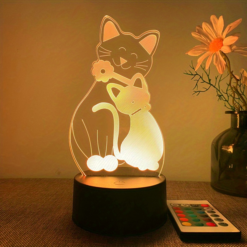 1 Pieza De Luz Nocturna 3D Con Forma De Gato, Bonita Lámpara De Ilusión  Óptica 3D Con Control Táctil Y Remoto, Luz Ambiental Que Cambia De 16  Colores