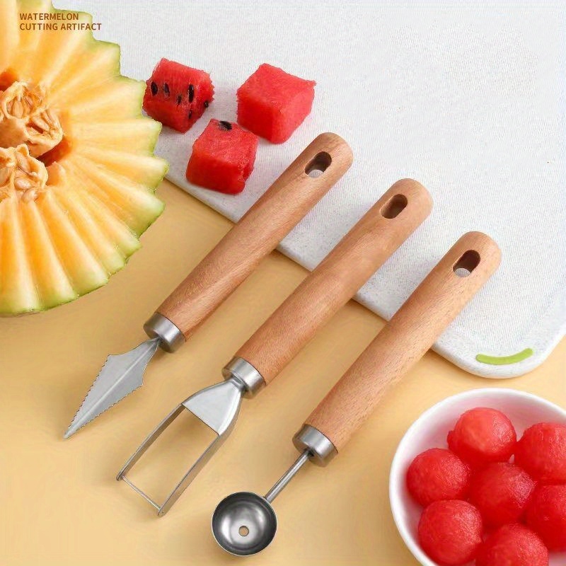 3Pcs Melon Baller Scoop Set 3-in-1 Stainless Steel Fruit Scooper Fruit  Carving Tools Set