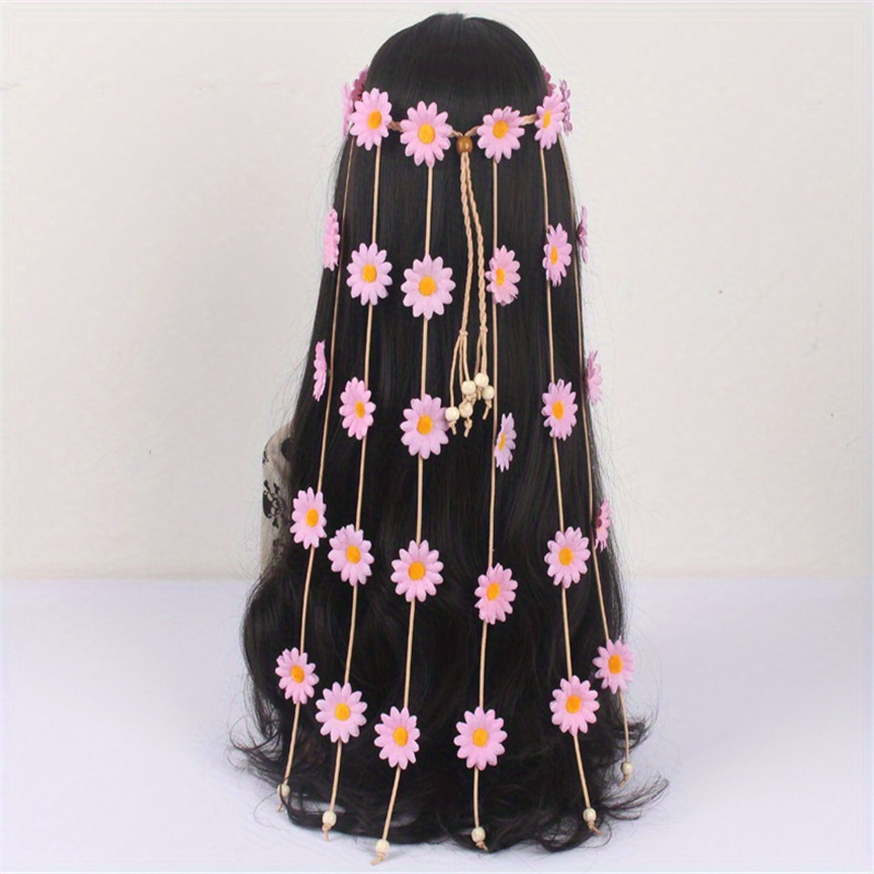 Bohemian Daisy Headband with Tassel for Bride's Headdress