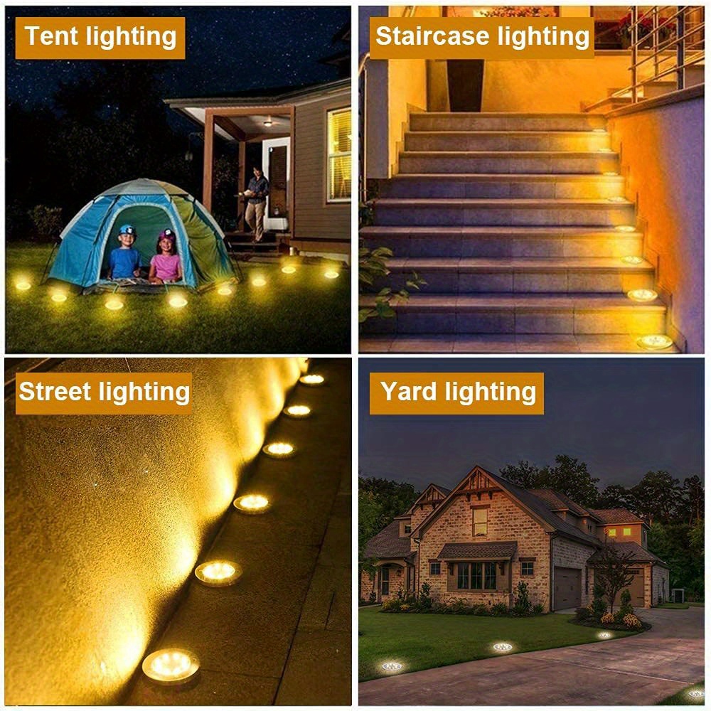 4 pack biling solar lights outdoor solar disk lights 8 leds 4 pack waterproof solar garden lights outdoor for patio pathway ground lawn yard driveway walkway white warmwhite details 2