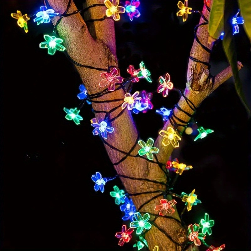 1pc peach flower solar string lights solar lights outdoor waterproof cherry blossoms solar fairy lights decorations for garden yard patio christmas tree party decoration details 21