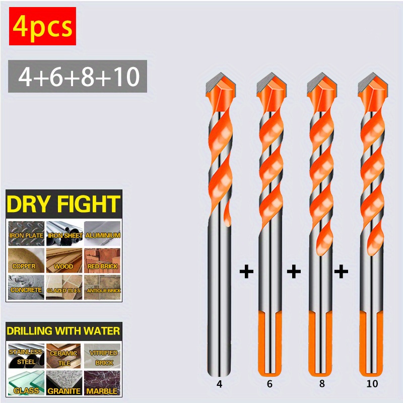 4 12mm Multifunctional Glass Metal Tile Drill Bit Triangle Drill Set ...