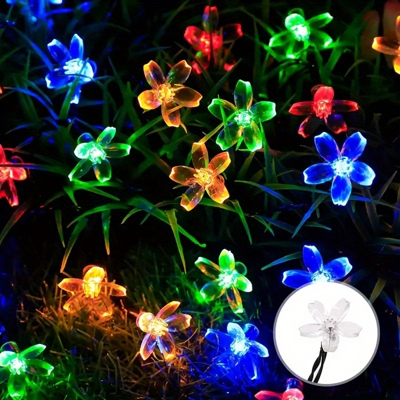1pc peach flower solar string lights solar lights outdoor waterproof cherry blossoms solar fairy lights decorations for garden yard patio christmas tree party decoration details 18