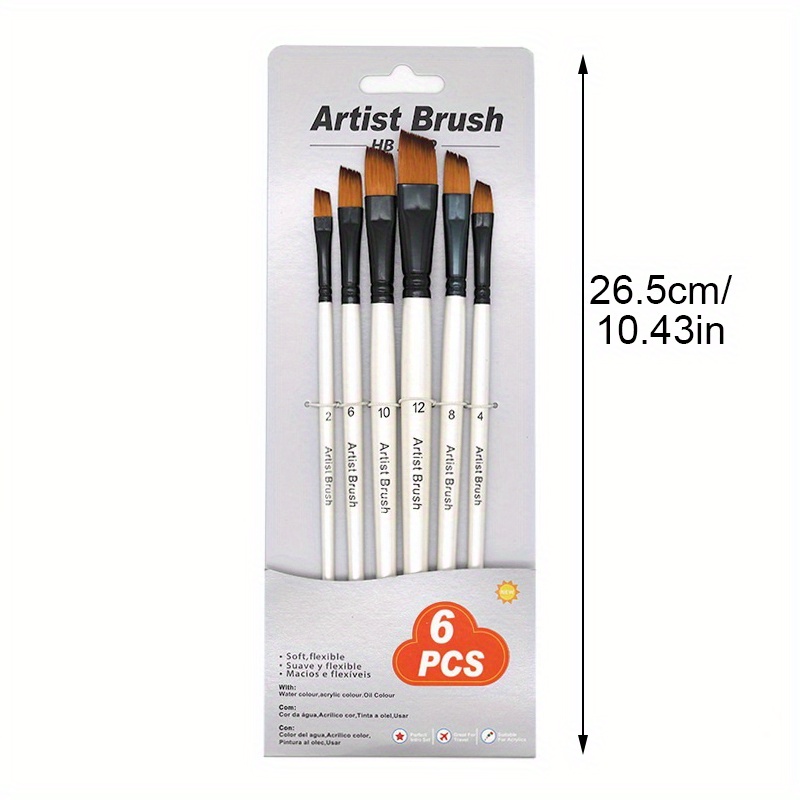 Lot de 6 Pinceaux Peinture Acrylique, Pinceaux en Bois Nylon