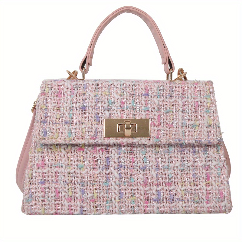 Women Pink Tweed Handbag Lock Shoulder Bags Luxury Plaid Small Square Mini  Chain Crossbody Bag Fashion Clutch Purse Handbags - AliExpress