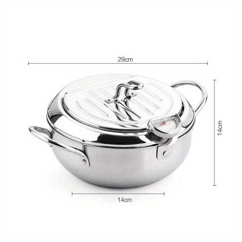 1pc Fry Pan, Deep Fryer, Japanese Deep Frying Pot 304 Stainless Steel Deep  Fryer Pan With Thermometer, Lid,Oil Drip Drainer Rack For Turkey Legs,  Chicken Wings, French Fries - 7.87inch/9.45inch