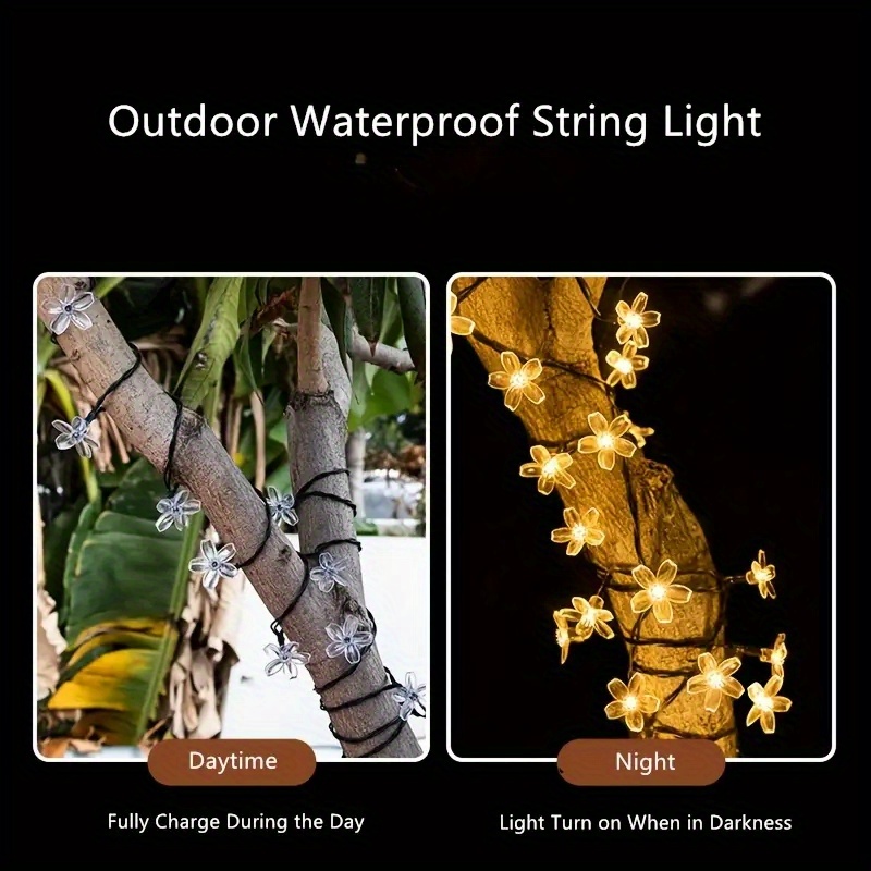 1pc peach flower solar string lights solar lights outdoor waterproof cherry blossoms solar fairy lights decorations for garden yard patio christmas tree party decoration details 15