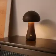 1pc led creative mushroom table lamp wood desk lamp bedroom bedside night light dimmable led lighting creative home decor table lamp unique house warm gift details 6