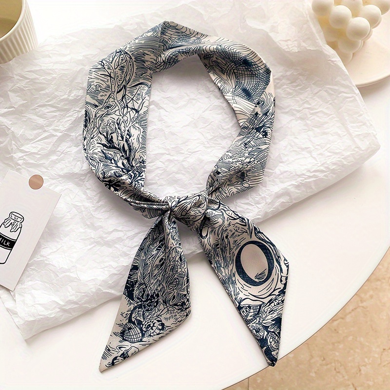 Letter Silk Scarf Fashion Printed Neckerchief Hair Tie Band Ribbon Scarf  Hair Accessories For Women Girls - Temu