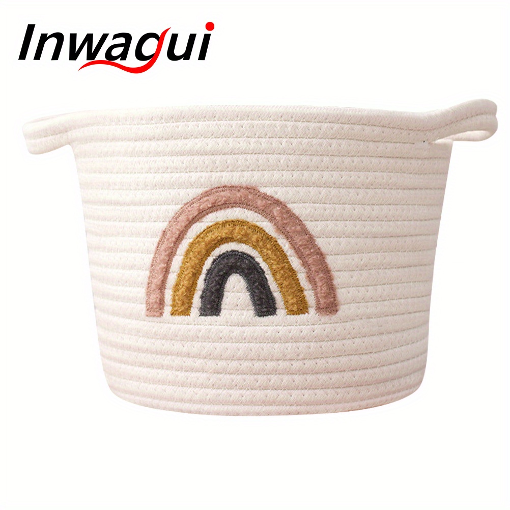 1pc Rainbow Cotton Rope Basket - Decorative Storage Basket for Baby Nursery, Bedroom, and Living Room - 20x25cm/7.87x9.84inch - White