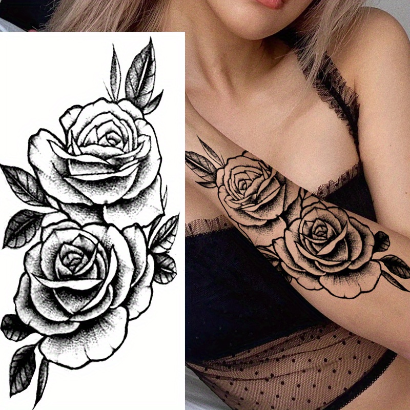 black and white rose tattoo sleeve