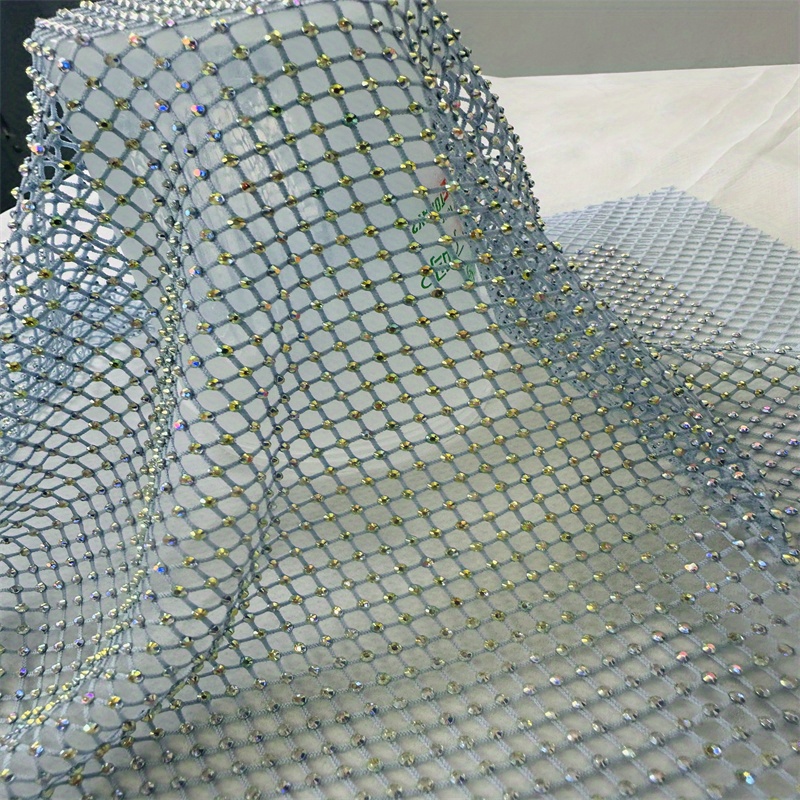 Mesh Rhinestone Fabric Crystal Elastic Net Hollow for Fancy Dress Dancewear  DIY