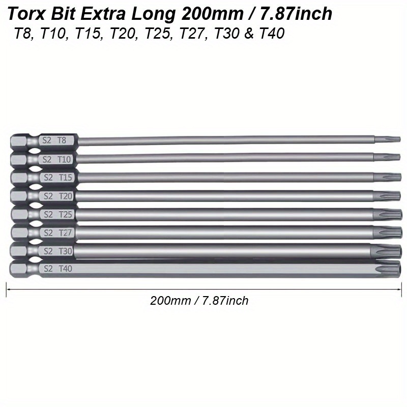 Lot de 11 embouts de tournevis Torx - 75 mm - En acier S2 - Magnétique - 6  pans - T6 T7 T8 T9 T10 T15 T20 T25 T27 T30 T40 - Embouts Torx électriques  pour vis profilées en T