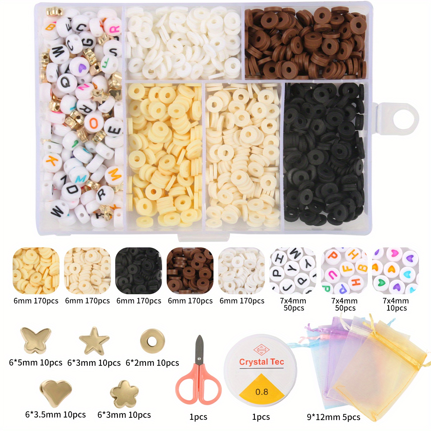 4600pcs Clay Beads Kits For Bracelets Making , Polymer Clay Flat Round Preppy  Beads With Pendant Ch
