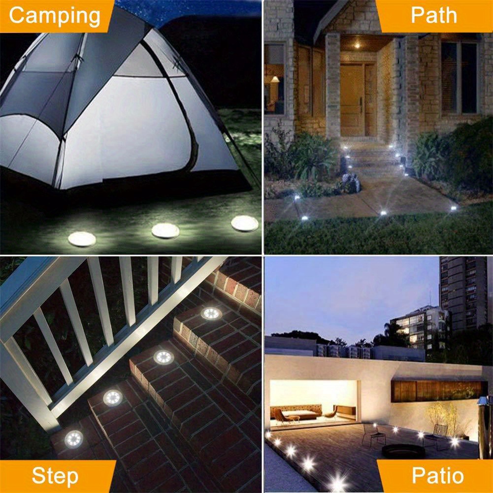 4 pack biling solar lights outdoor solar disk lights 8 leds 4 pack waterproof solar garden lights outdoor for patio pathway ground lawn yard driveway walkway white warmwhite details 4