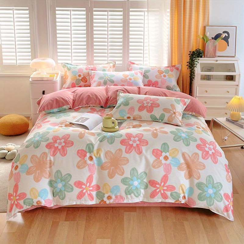 Pink Cute Duvet Cover Set French Floral Dorm Duvet Cover Aesthetic