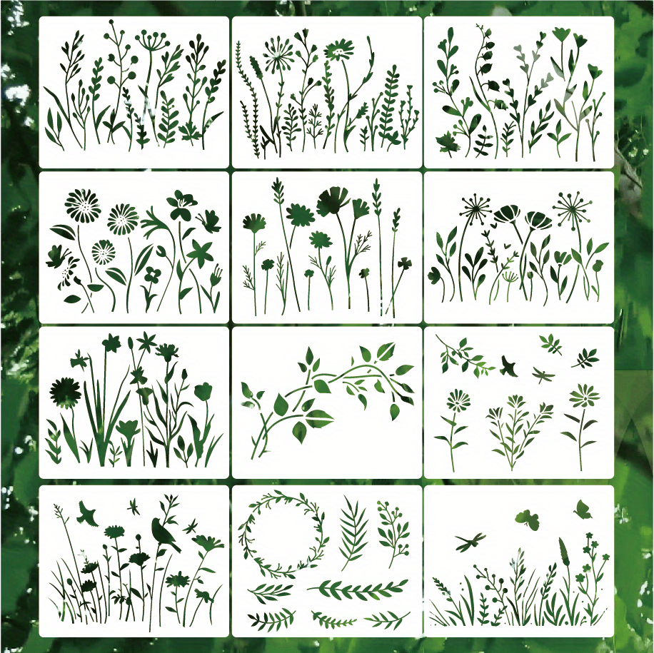 12 Pcs Flower Stencils For Painting, Reusable Stencils For Crafts, DIY Art  Painting Templates For Furniture Wood Floor Wall
