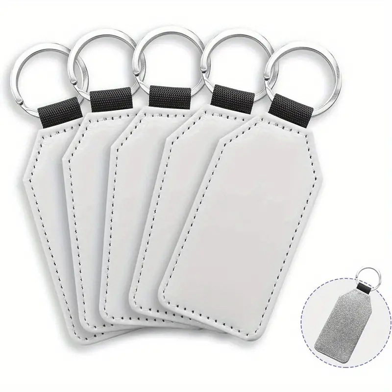 5pcs Sublimation Blank Keychain Glitter PU Leather Keychain Heat Transfer Keyring Silver Rectangle,Temu