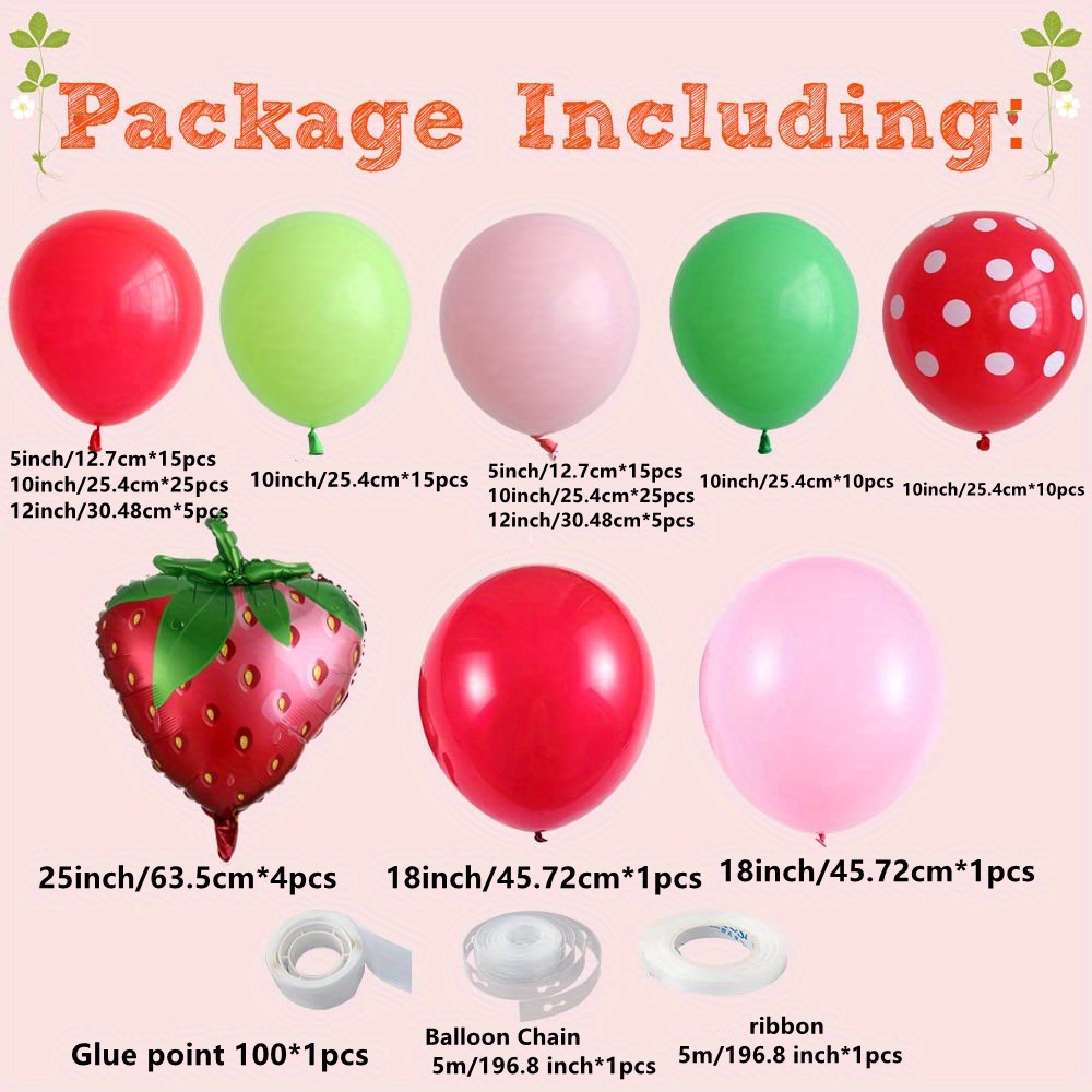 Set, Strawberry Party Decoration Balloon Flower Wreath Arch Kit, Strawberry  Aluminum Foil Balloon Suitable For Sweet Girls Berry First Theme Birthday