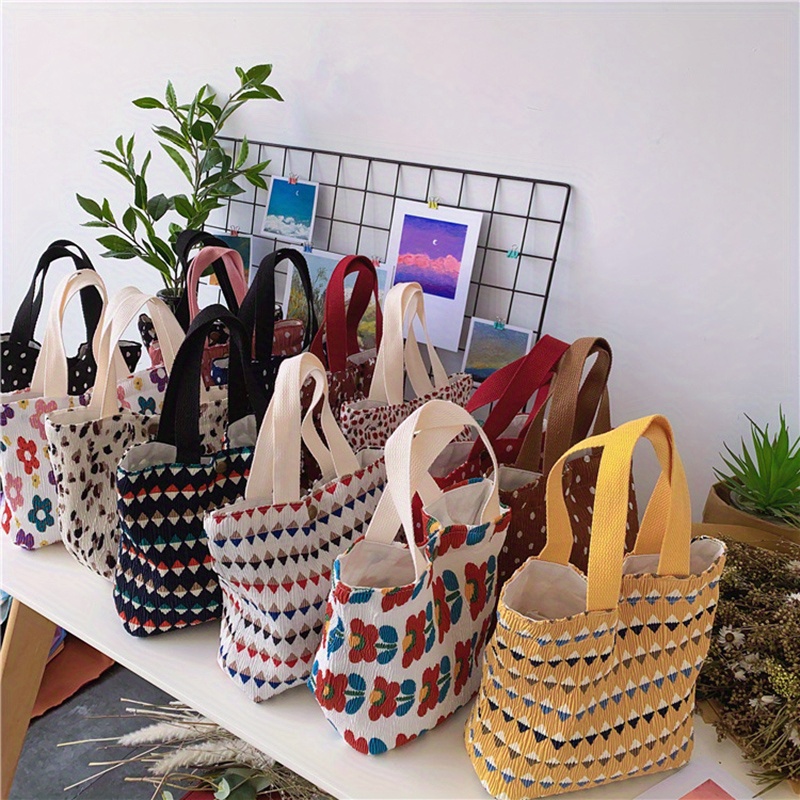 Portable Mini Lunch Box Bag Canvas Bento Box Bag Cute Plaid - Temu