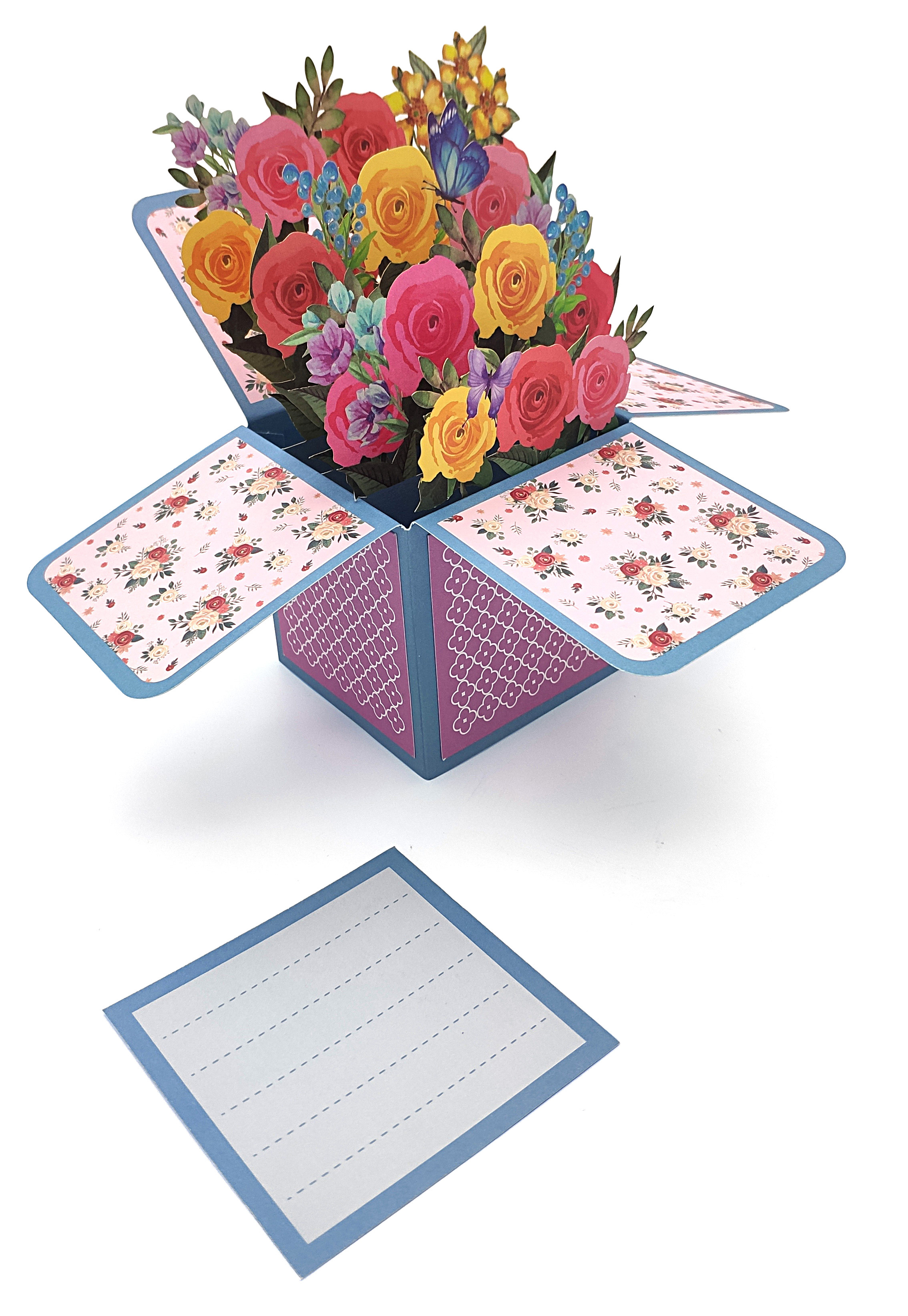 1pc Pop Up Rose Flower Bouquet Card Mixed Roses 3d Pop Up - Temu