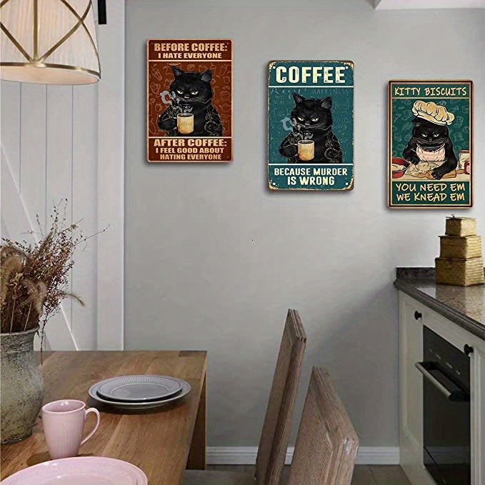 Coffee Because Murder Is Wrong Wall Decor Sign, Funny Black Cat Tin ...