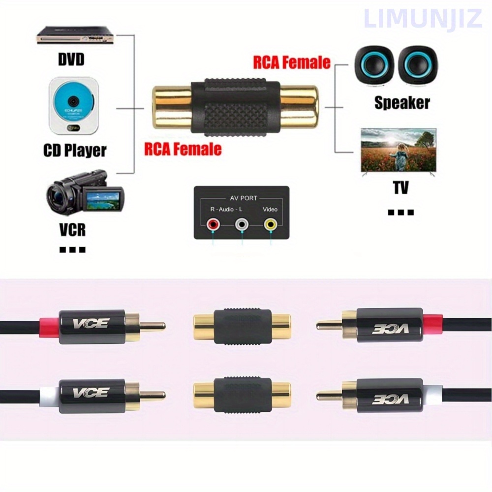 6 Pcs Gold Plated Rca Female To Rca Female Coupler Compatible With