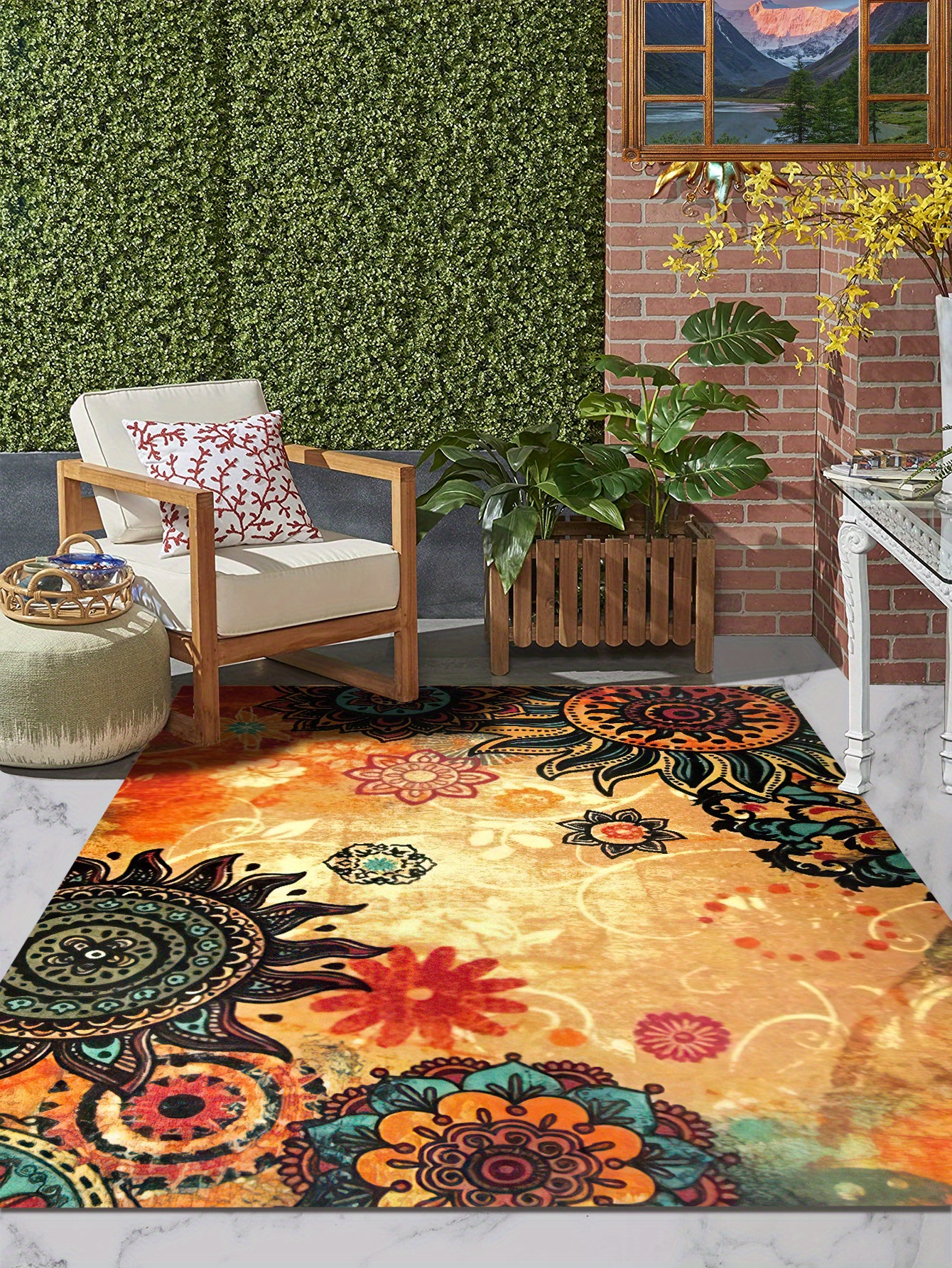 NEATIIP Living Room Bohemian Vintage 2x3 Foot Area Rug, on-Slip Oriental  Modern Carpet. Anti-Skid Area Rugs for Outdoor Bedroom Kitchen.（Teal