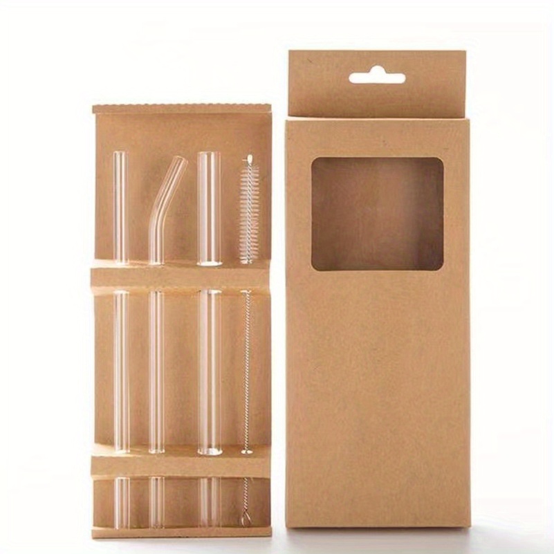 TEMU Ensemble (3 + 1 Brosse) en Verre Grand Calibre Résistantes à la Chaleur Haute Température Lavables Réutilisables à Boire pour Fruits | En Verre,