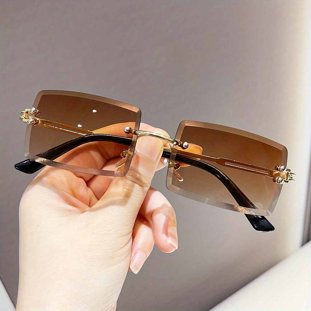 Men's Rimless Sunglasses Square Fashion Tinted Lens Metal Frameless  Rectangular Y2k Glasses Uv400 - Temu