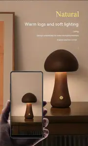 1pc led creative mushroom table lamp wood desk lamp bedroom bedside night light dimmable led lighting creative home decor table lamp unique house warm gift details 2