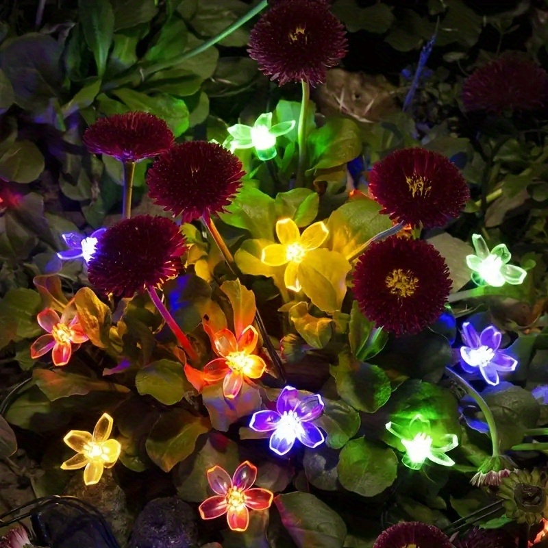 1pc peach flower solar string lights solar lights outdoor waterproof cherry blossoms solar fairy lights decorations for garden yard patio christmas tree party decoration details 19