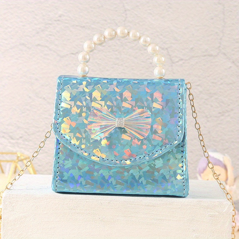 Star Pattern Bow & Faux Pearl Decor Chain Flap Square Bag