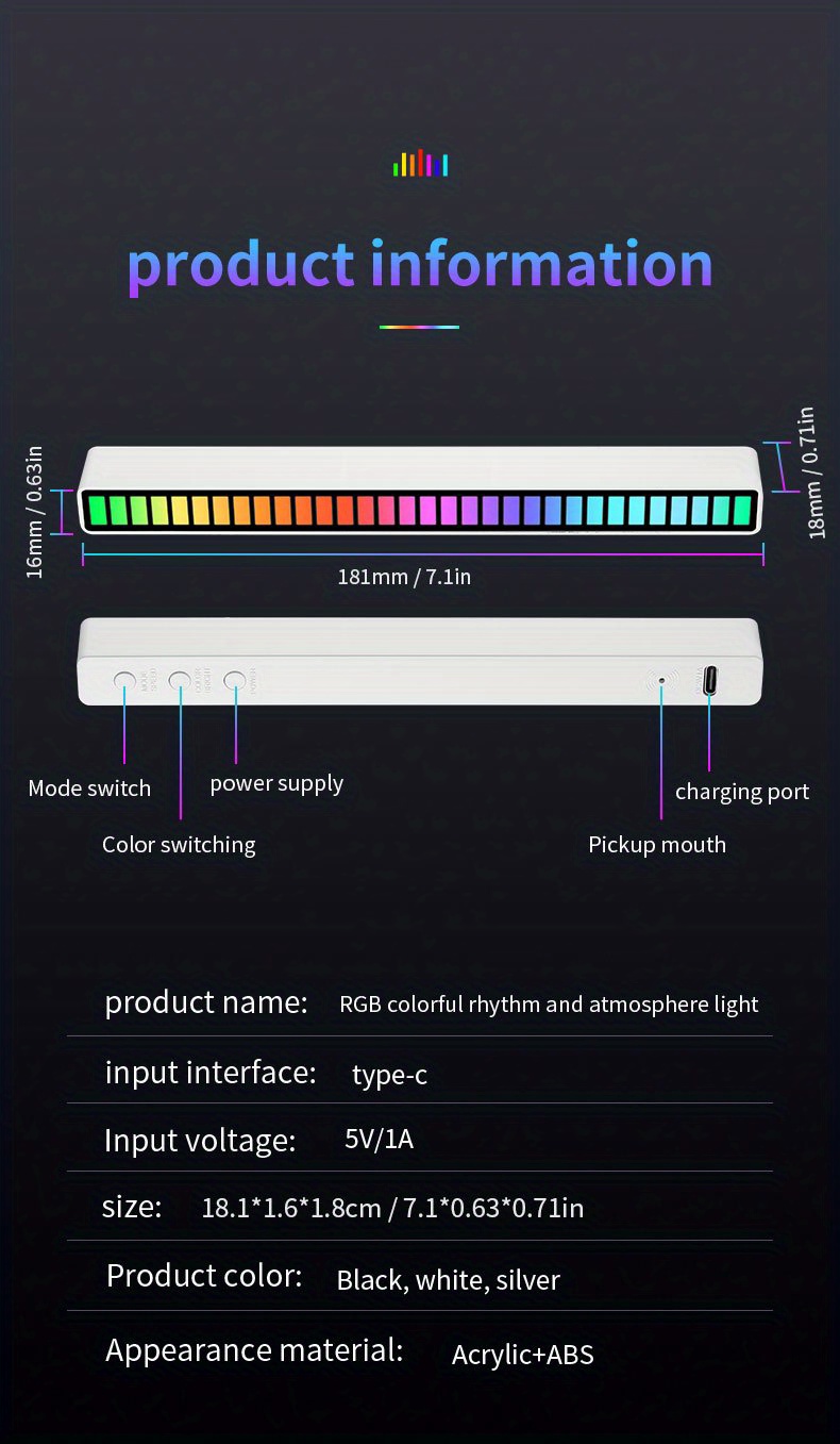 Lampada a ritmo sonoro colorata RGB con USB dettagli 9