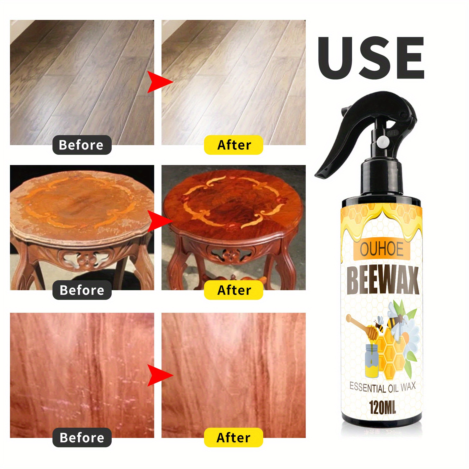 Beeswax Furniture Polish, Wood Beewax Spray For Wood Polish & Conditioner,  Multipurpose Repair Wood Wax, Furniture Care Cleaner Wax