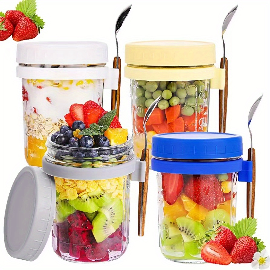 4pcs Overnight Oats Containers With Lids And Spoons - Temu