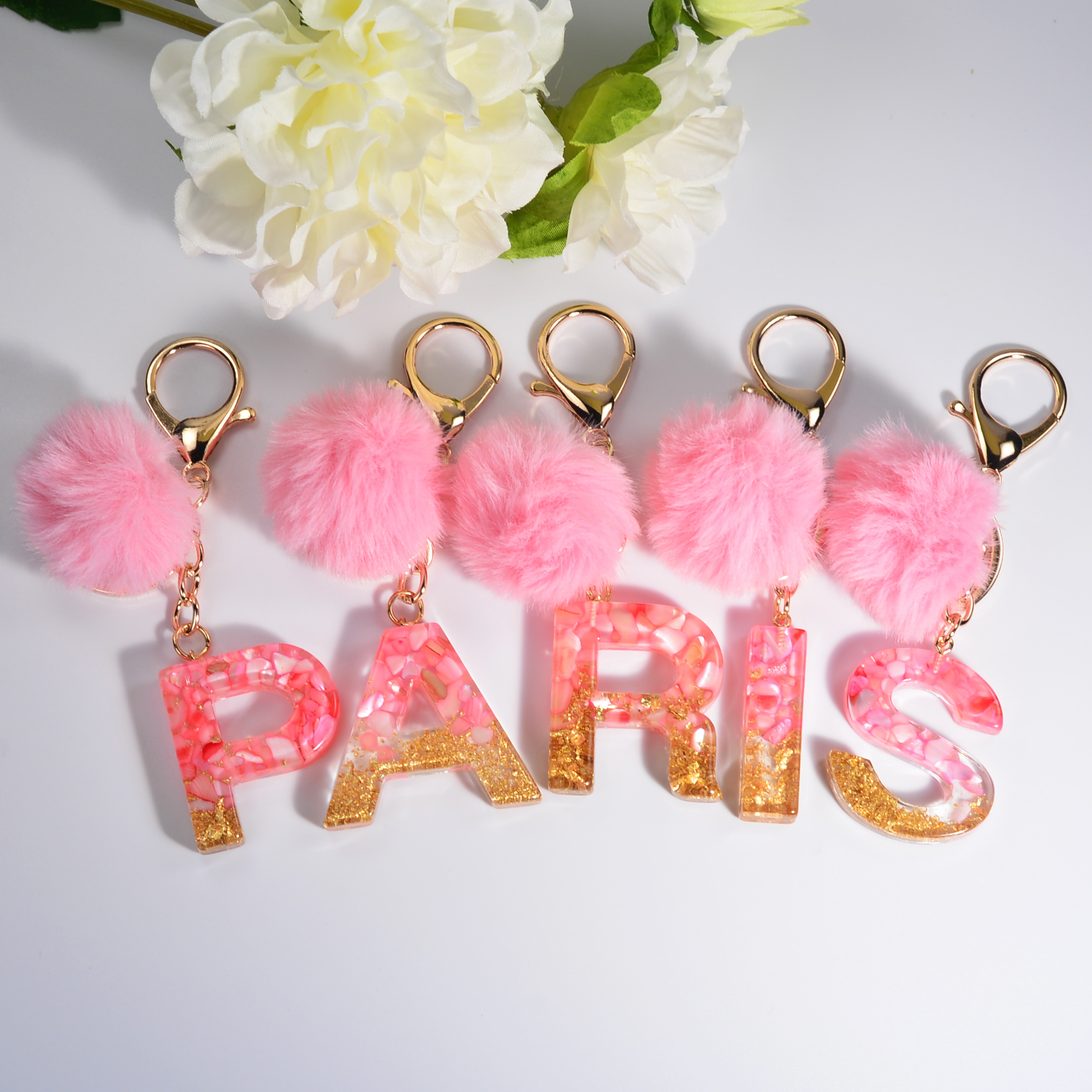 Pink Paris Keychain, Pink and Gold Charm Keychain