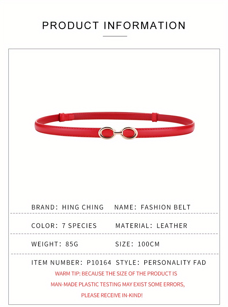 Women's Red Skinny Double Ring Circle Belt