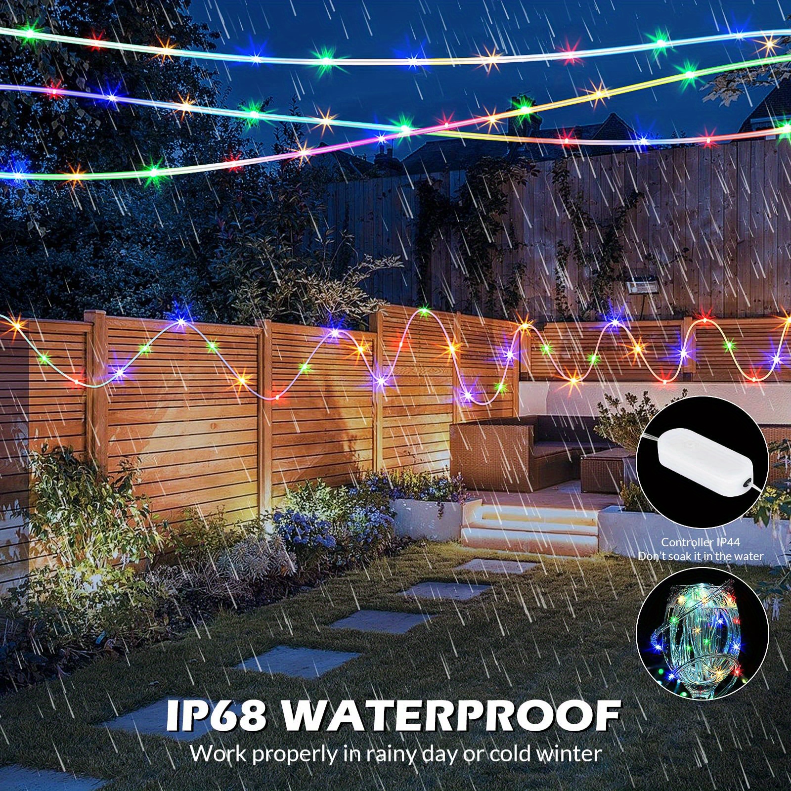 1 pack 99ft 300 led rope lights outdoor waterproof 16 colors changing string lights plug in with remote control indoor twinkle fairy lights for bedroom garden party halloween christmas decorations details 1