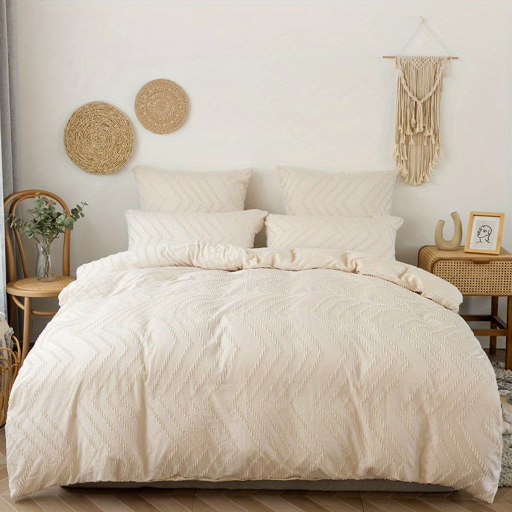 Image of 2pcs/3pcs Duvet Cover Set With Wave Tufted , Comfortable Soft Comforter Cover Bedding For Bedroom (1 Duvet Cover And 1 Pillowcases)