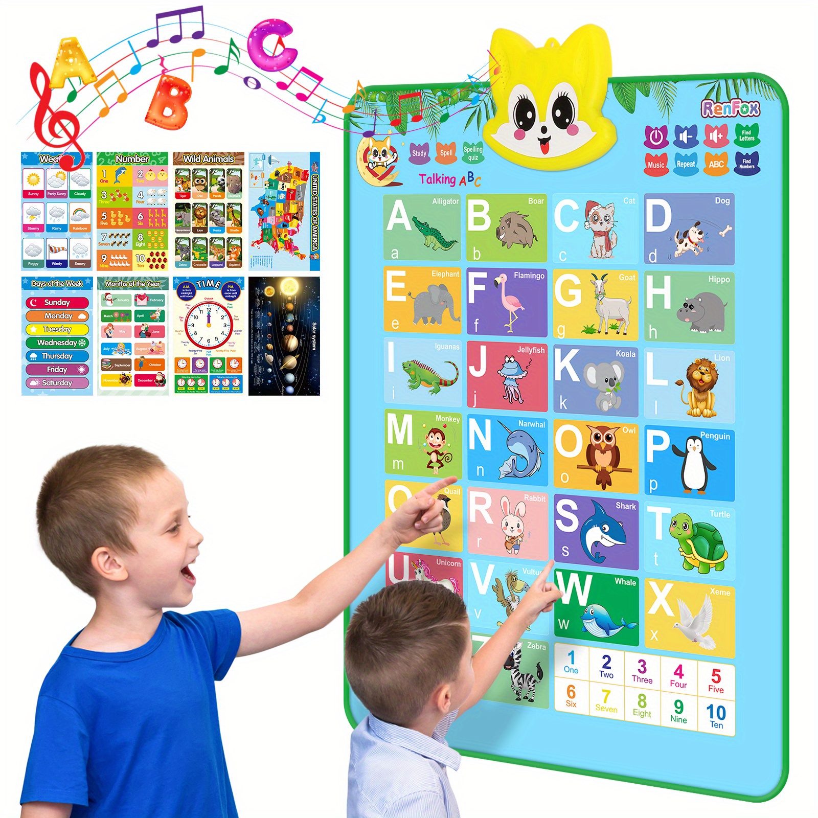  NARRIO Juguetes educativos para niños de 2, 3 y 4 años, gráfico  interactivo de pared del alfabeto, póster de aprendizaje ABC para niños de  2 a 5 años, regalos de cumpleaños