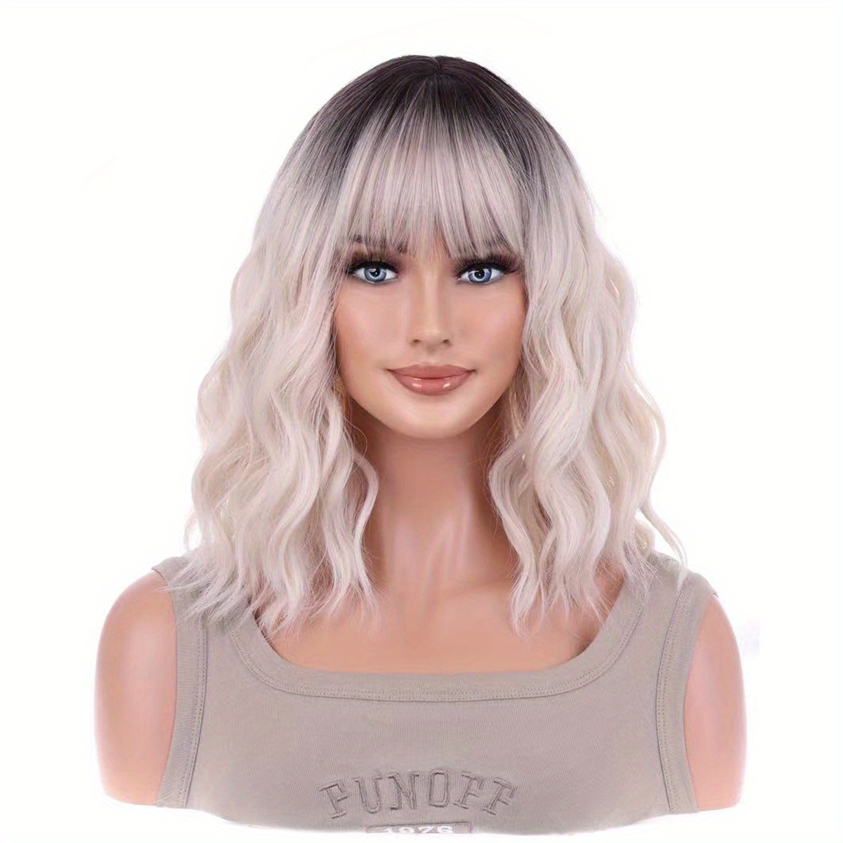 Shoulder Length Water Wave Wigs Synthetic Wigs Bangs Women Temu