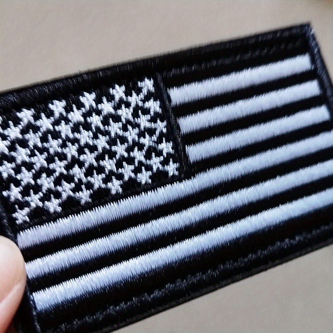 American USA Flag Iron-On Patch Black & White 6 x 4 Version Tactical Black  