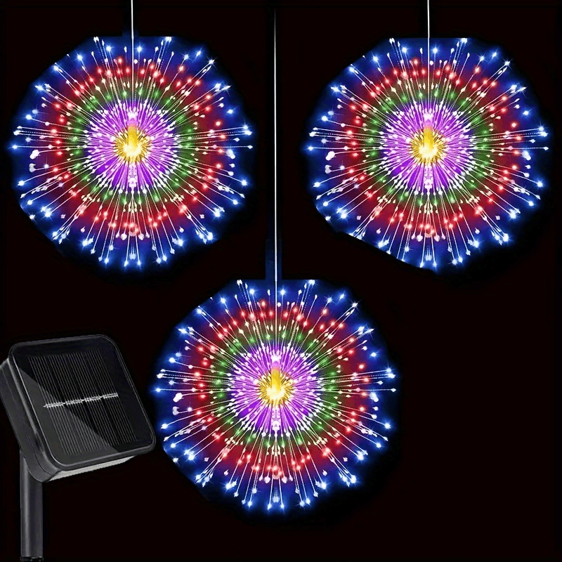 1pc solar starburst sphere lights 120 led firework lights 8 modes dimmable waterproof hanging fairy light copper wire lights for patio tent parties christmas yard garden decoration solar powered details 4