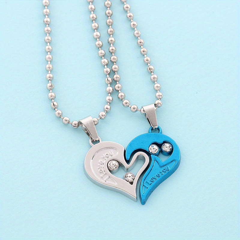 2Pcs Set Love Heart Necklaces for Couples