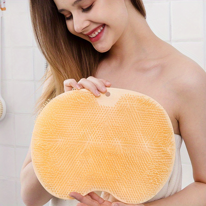 back scrubber silicone bath exfoliating wash massage pad brush with non slip suction cups lazy silicone bath massage cushion brush bathroom wash foot mat tangerine 11