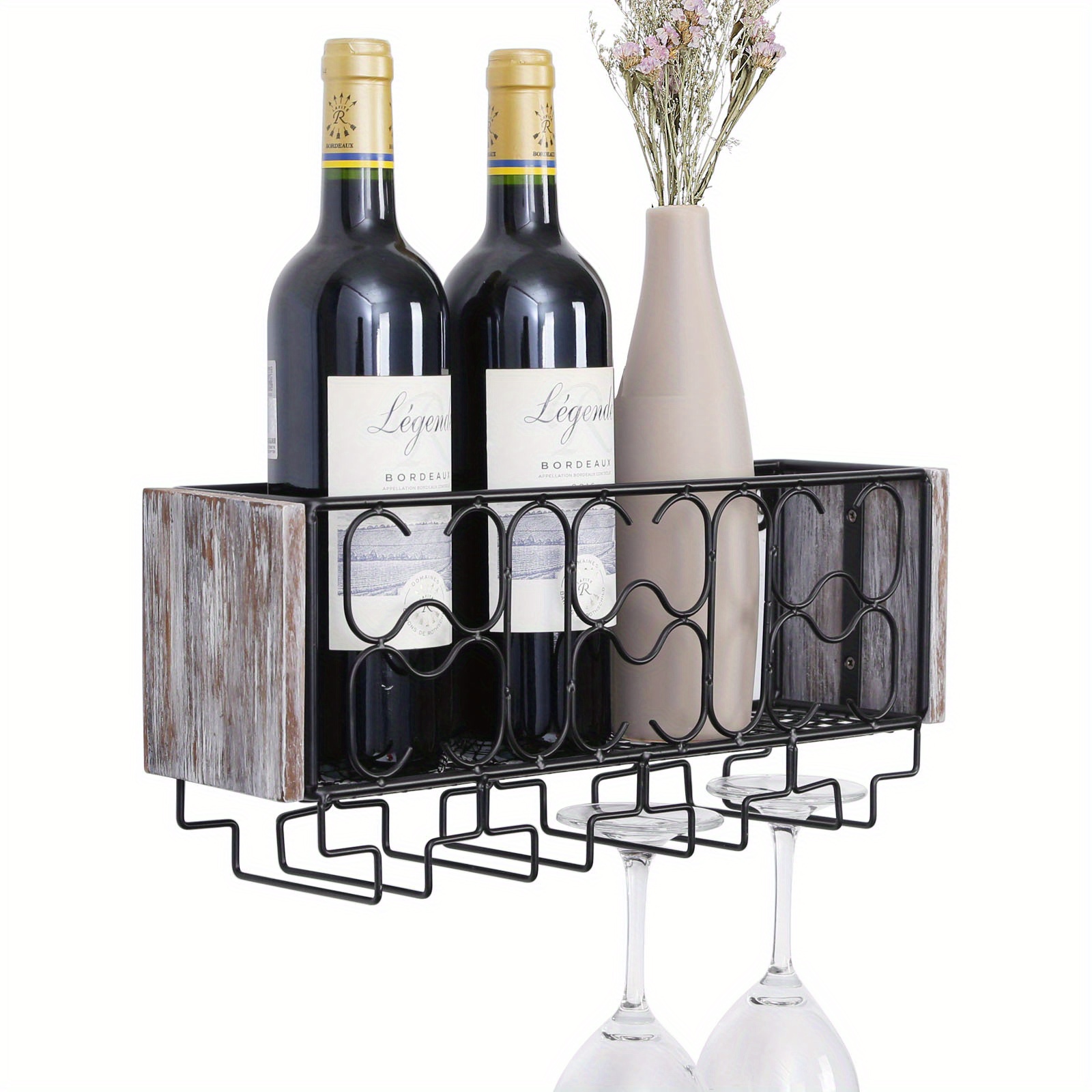 UNDER CABINET Mounted Rustic Wood Wine Rack Hanging Stemware Glass Holder  Organizer Bar Unique Cabinet Mounted 